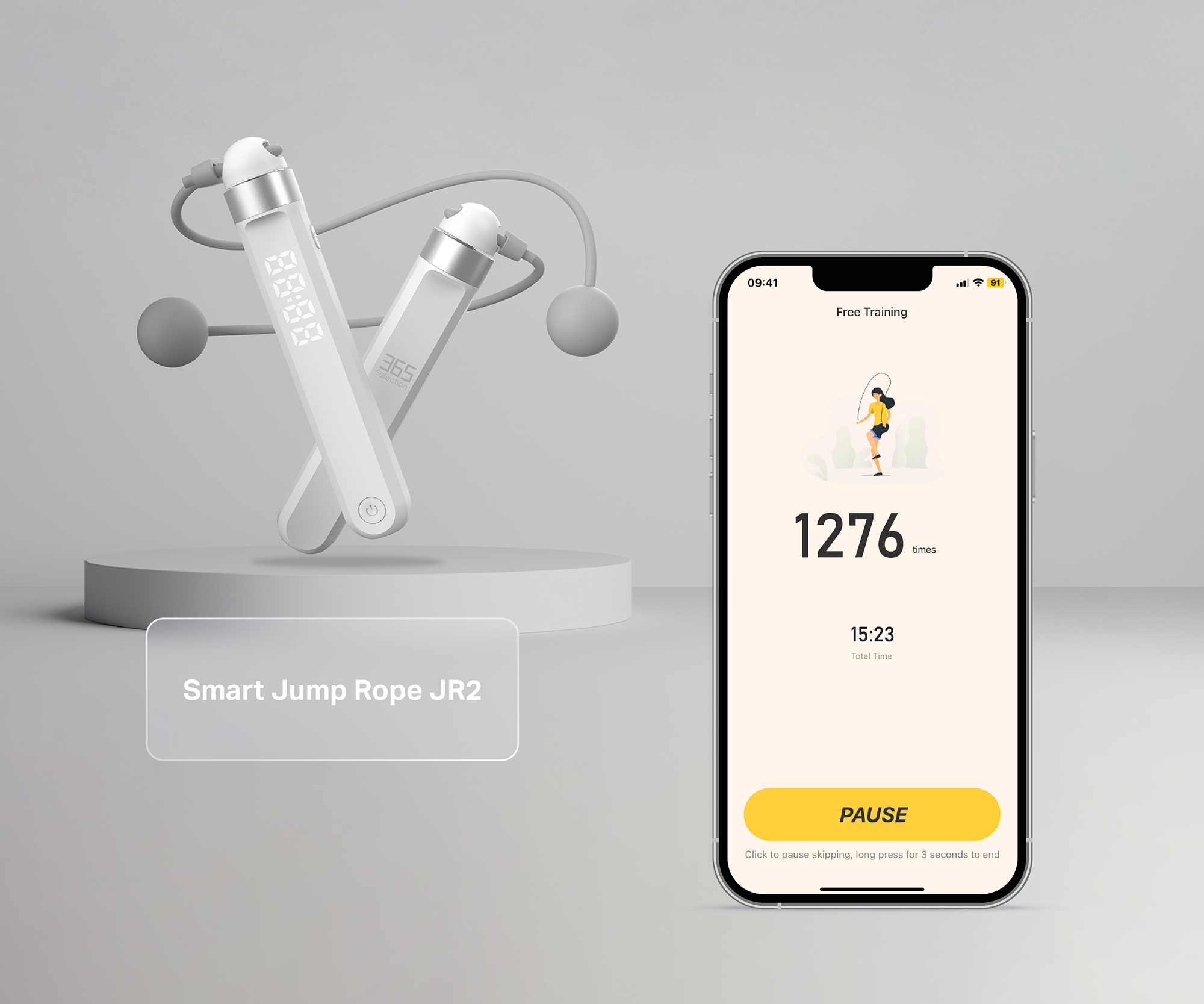 Smart Jump Rope JR2 with its corresponding 365 Life iPhone interface