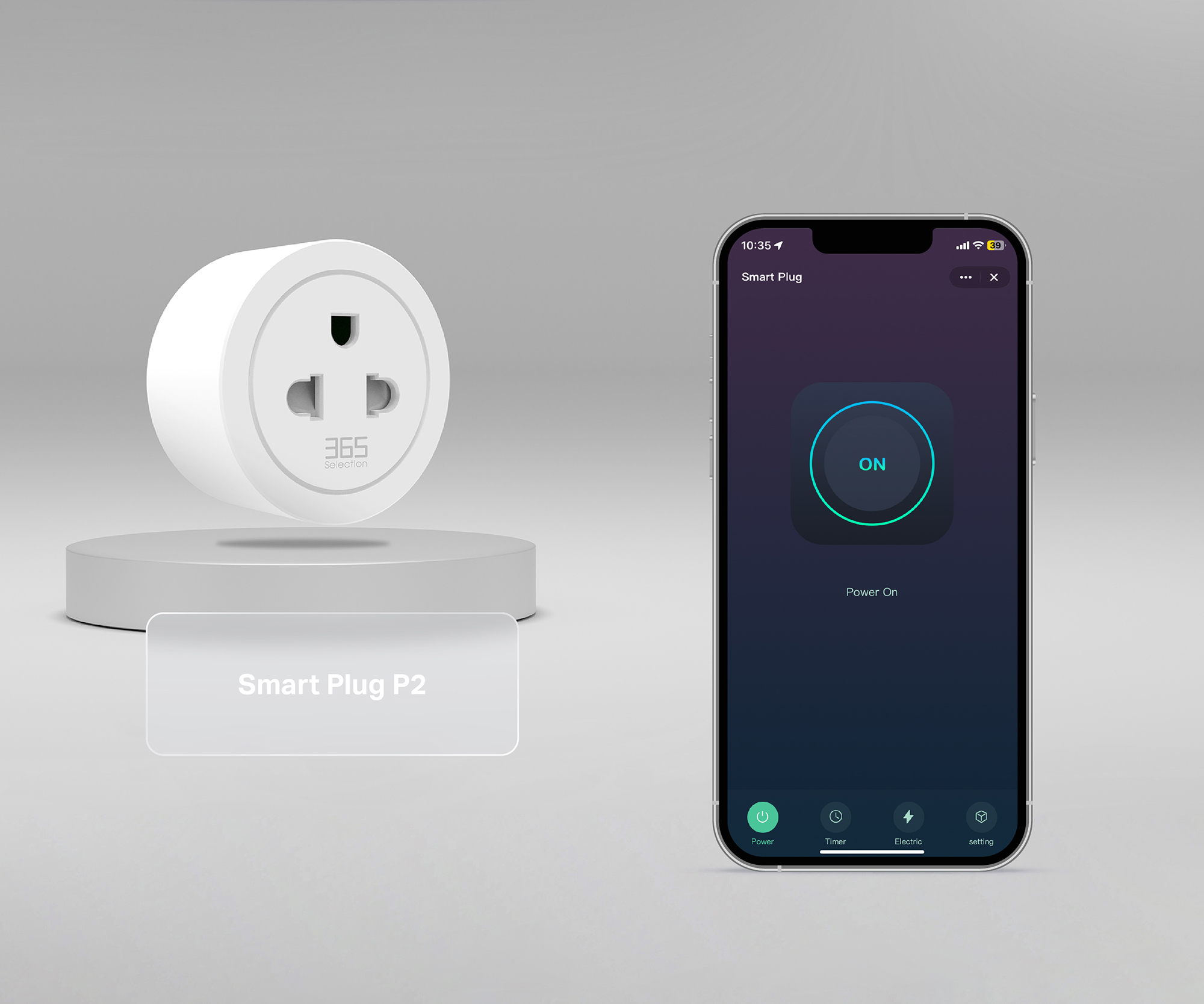 Smart Plug P2 with its corresponding 365 Life iPhone interface