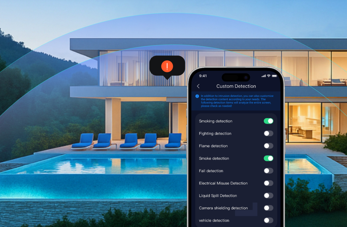 Home monitoring with customizable AI detection settings in the app