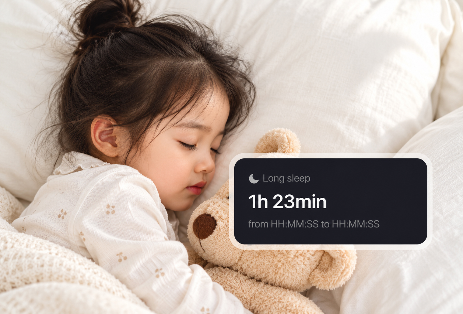 Sleeping baby with a daily sleep duration panel