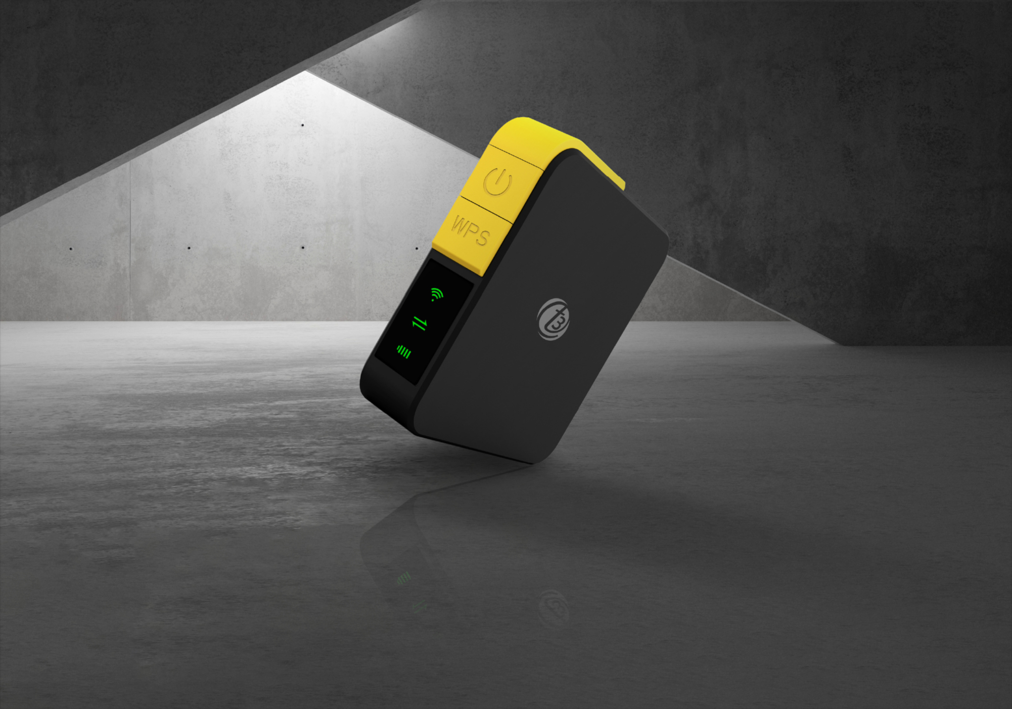 4G MiFi C32 standing at an angle on a grey surface