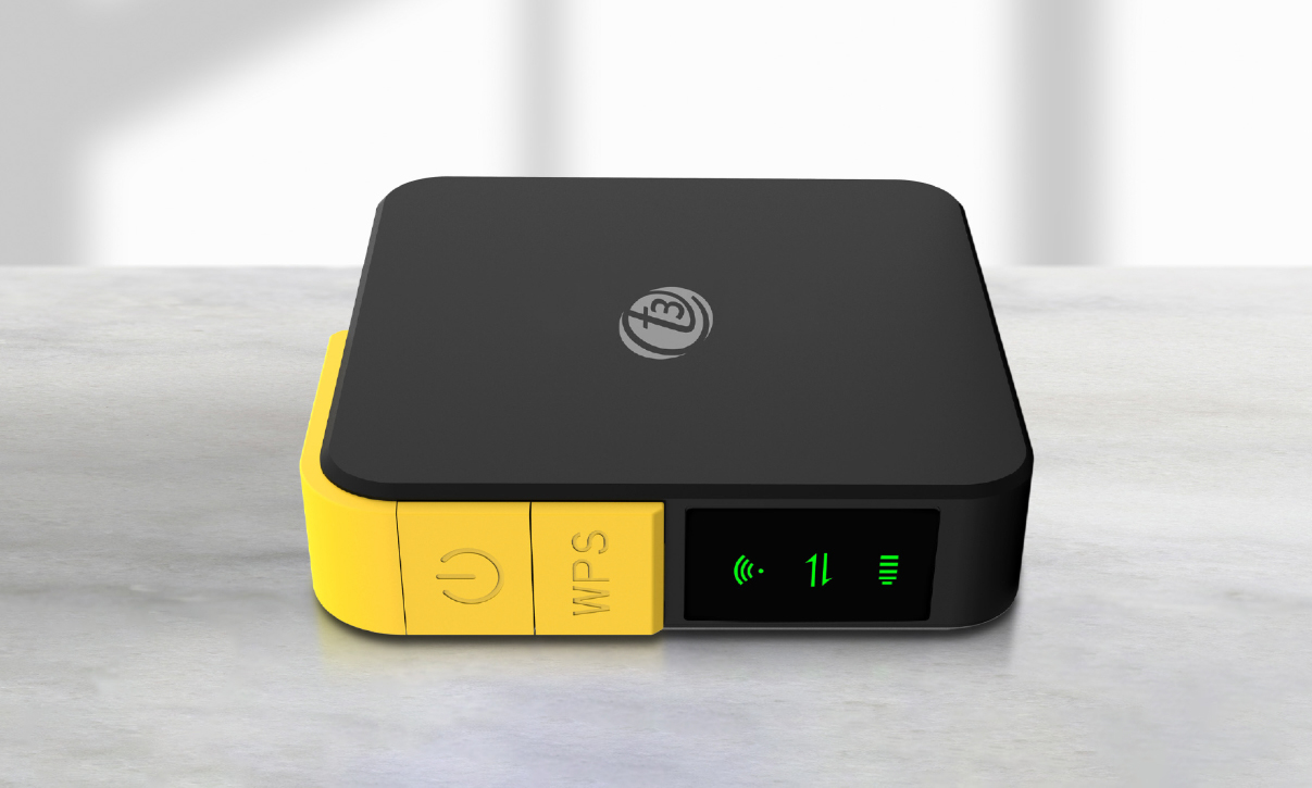 4G MiFi C32 resting on a bright stone table
