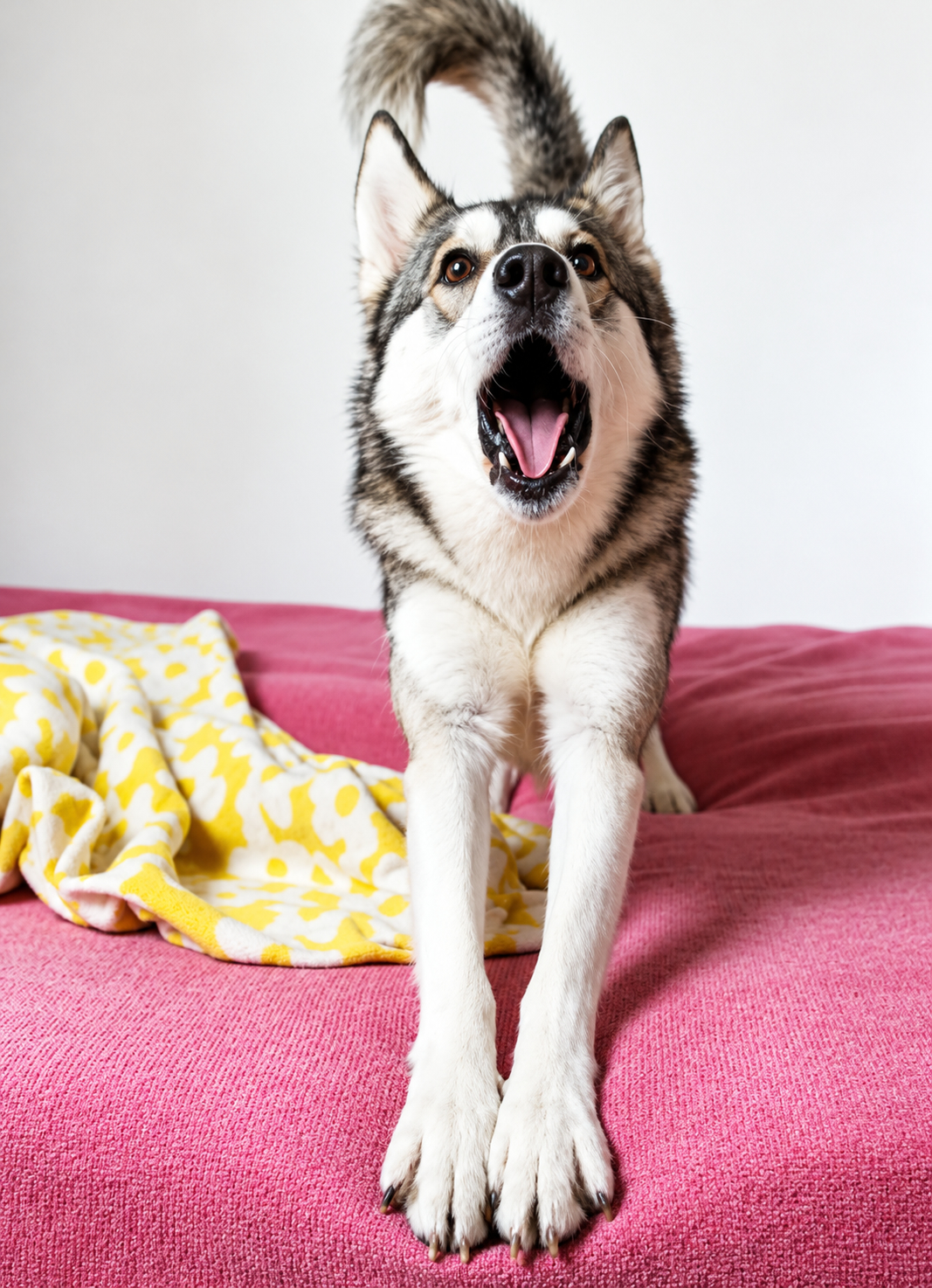 A husky showing an expressive face