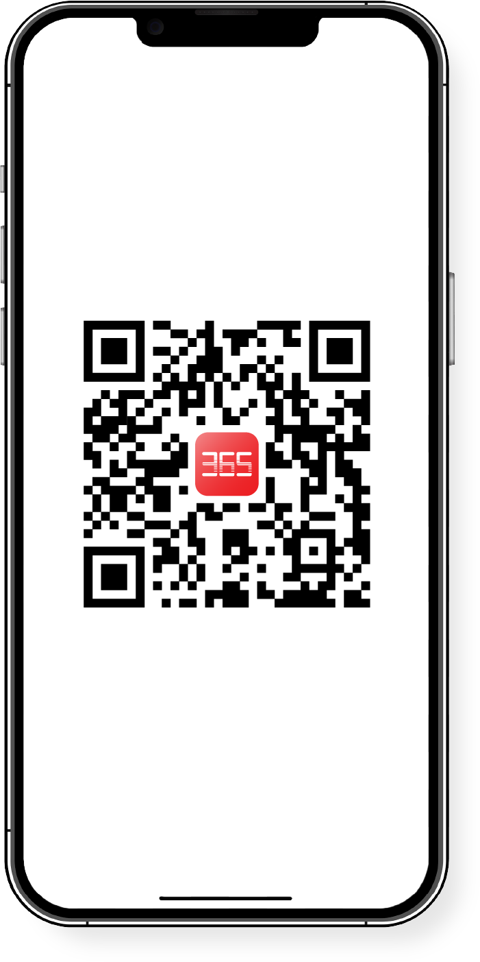 365 Life App installation QR code shown on a phone