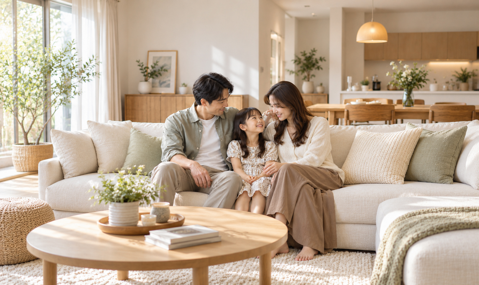 ครอบครัวใช้เวลาร่วมกันบนโซฟา