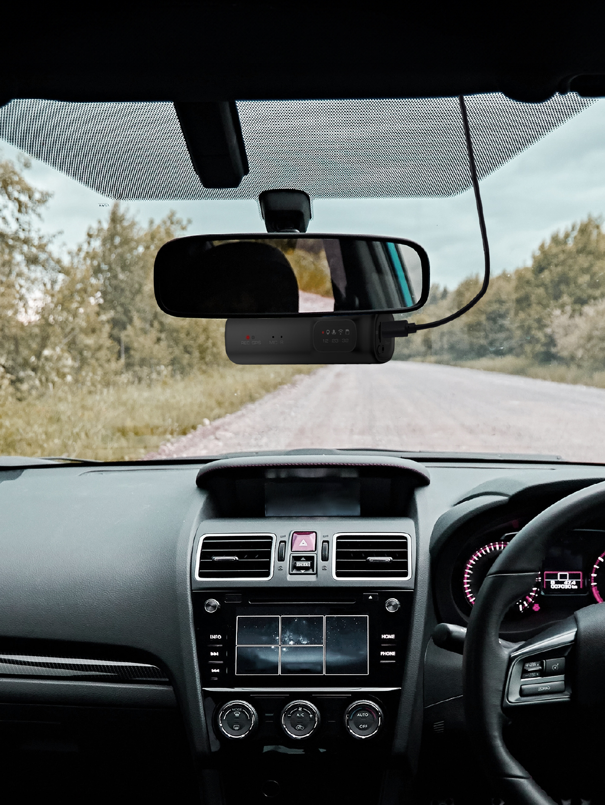 Front camera mounted by the rear view mirror
