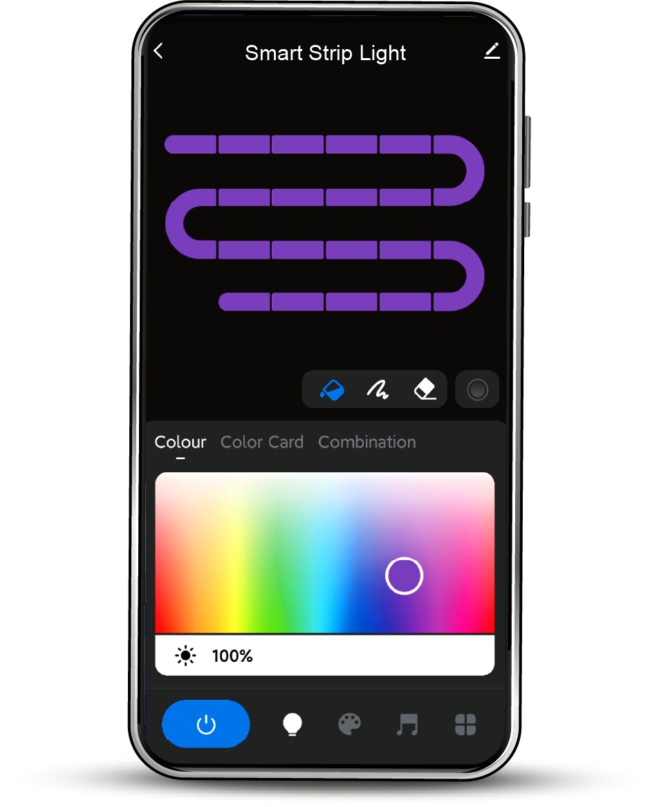 Smart Strip Light 手机应用中的色彩与亮度控制界面
