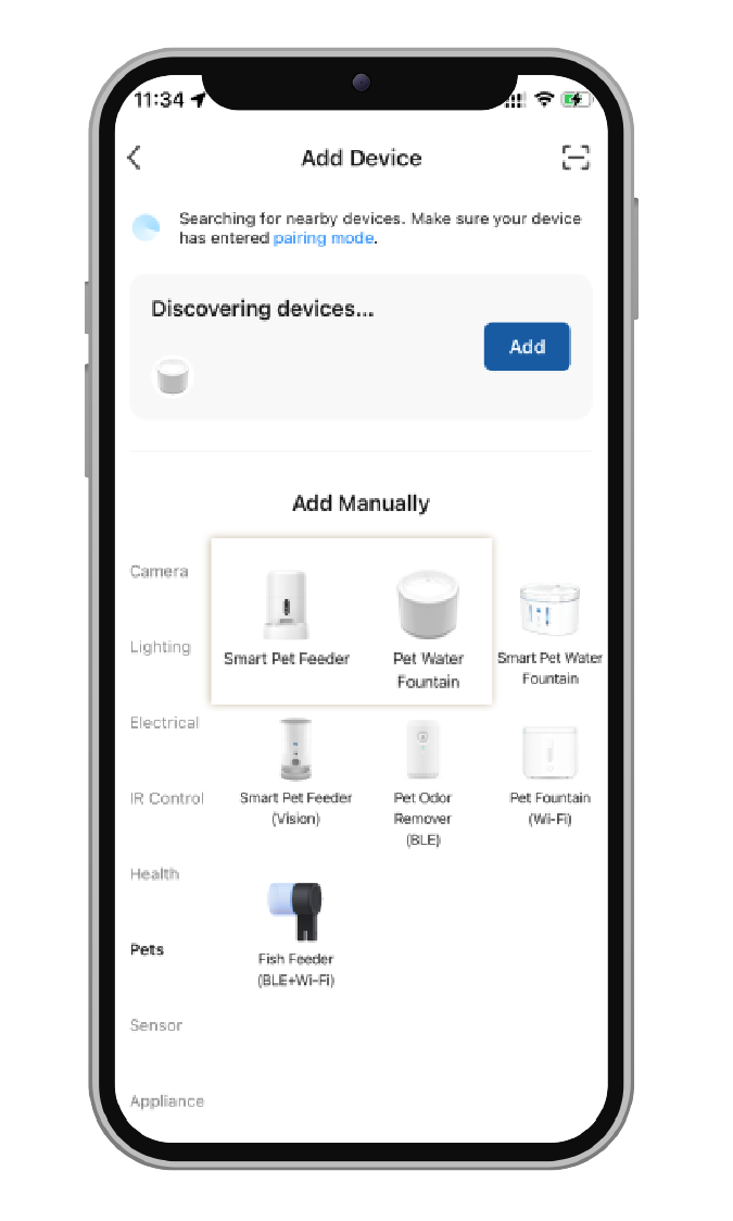 Add Device screen in the T3 application