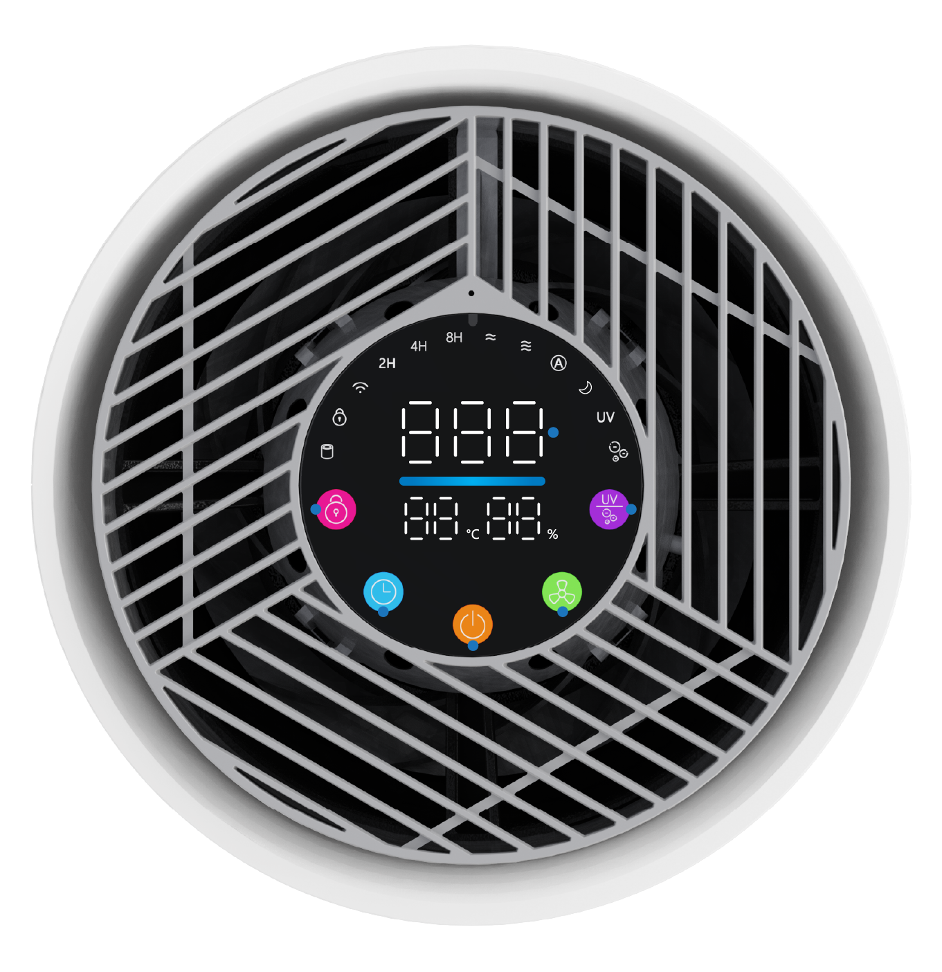 Top view of air purifier control panel