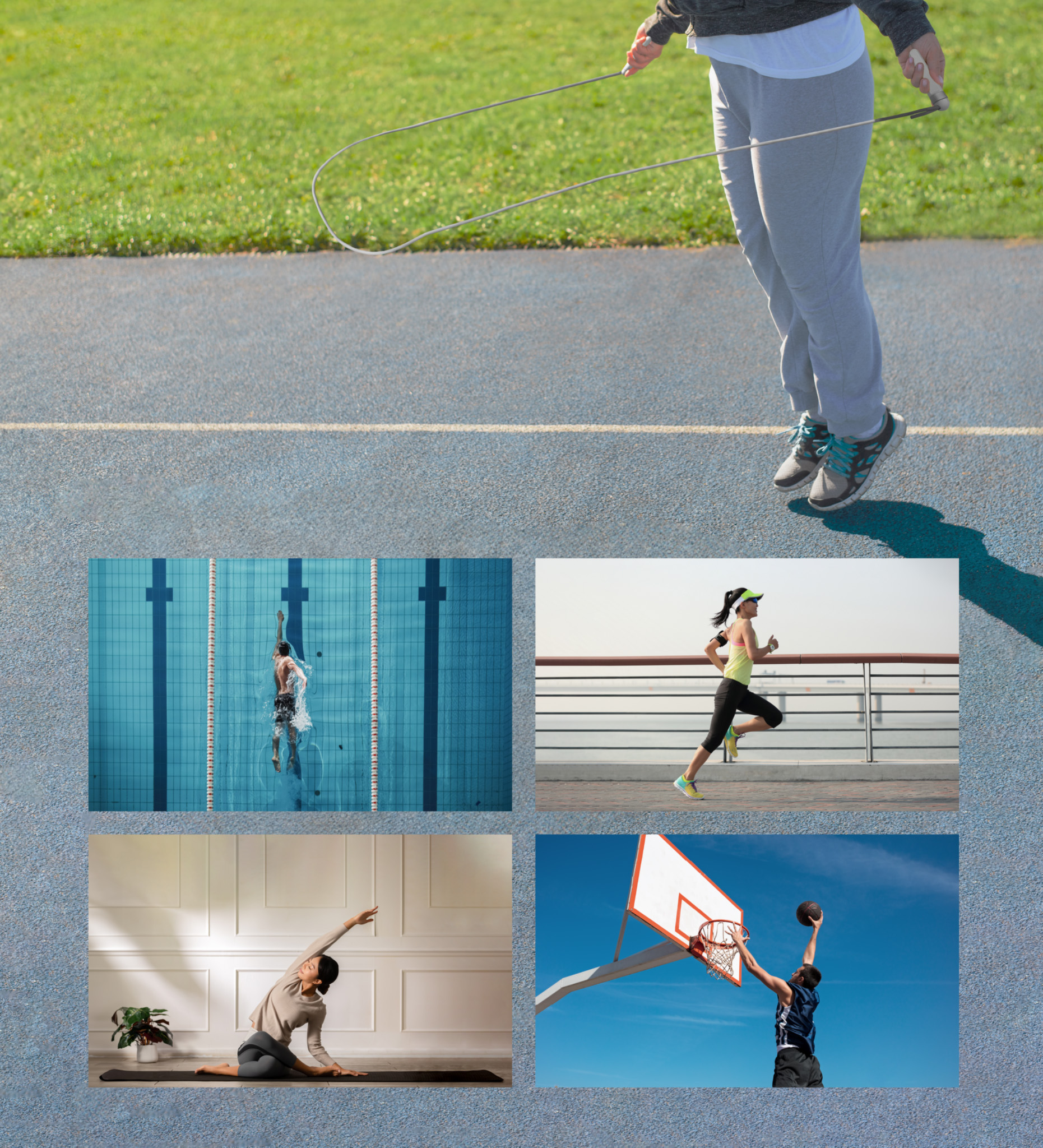 Skipping rope with swimming, jogging, yoga and balling comparisons