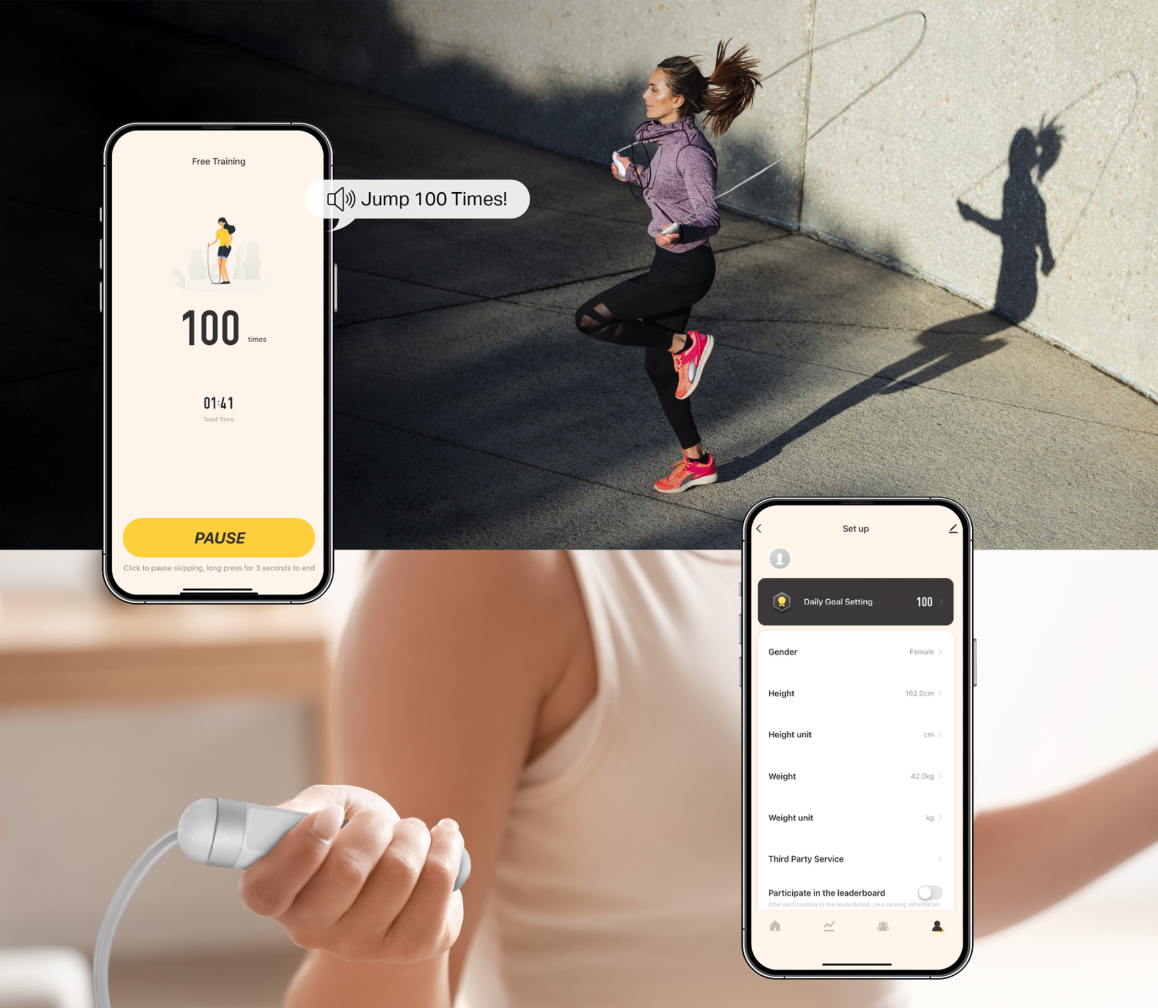 Personal coach jump notifications and personal information settings in the JR2 app