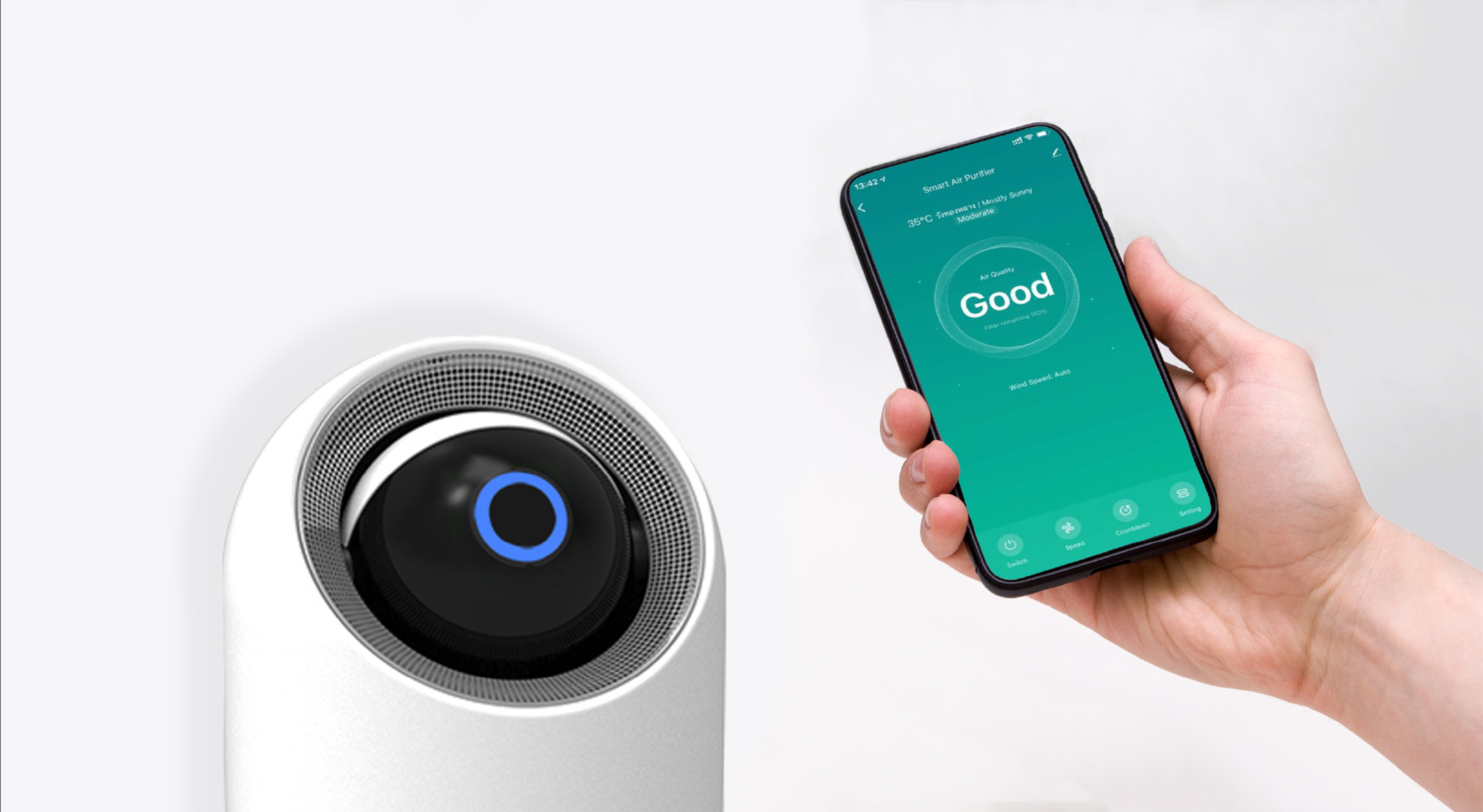 Air Purifier A3 与显示空气净化器控制 APP 的手机