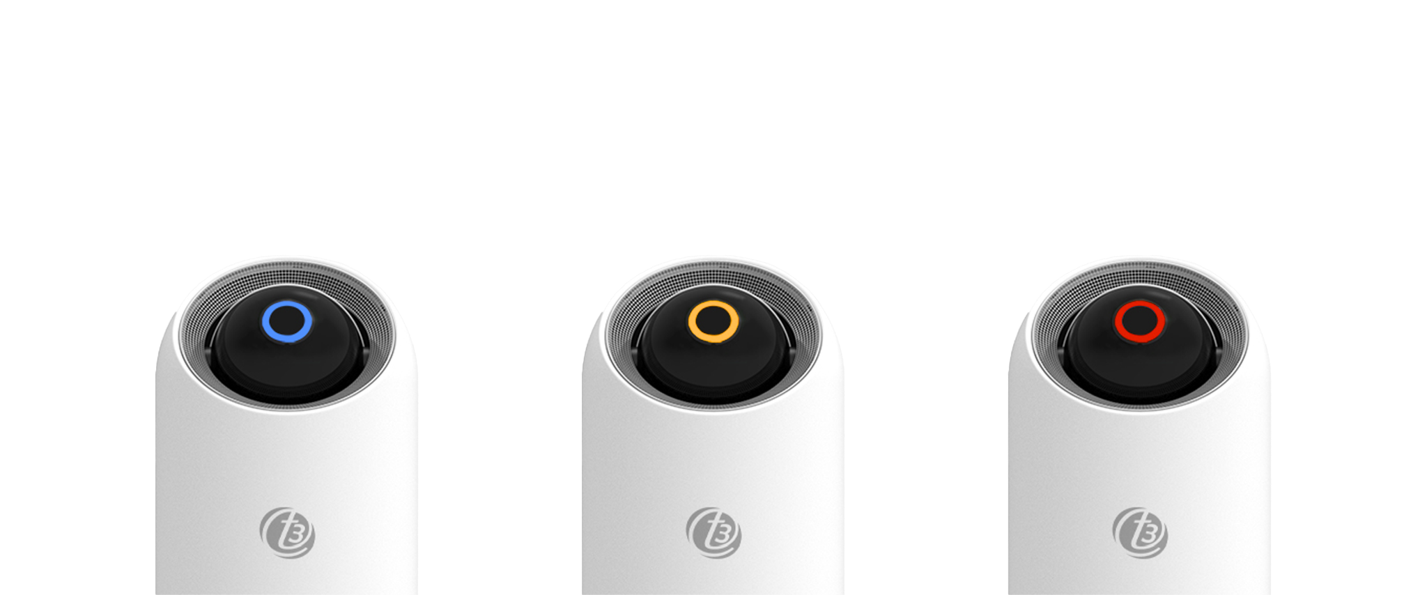 三台 Air Purifier 展示良好、一般和低于平均水平的空气质量 LED 颜色