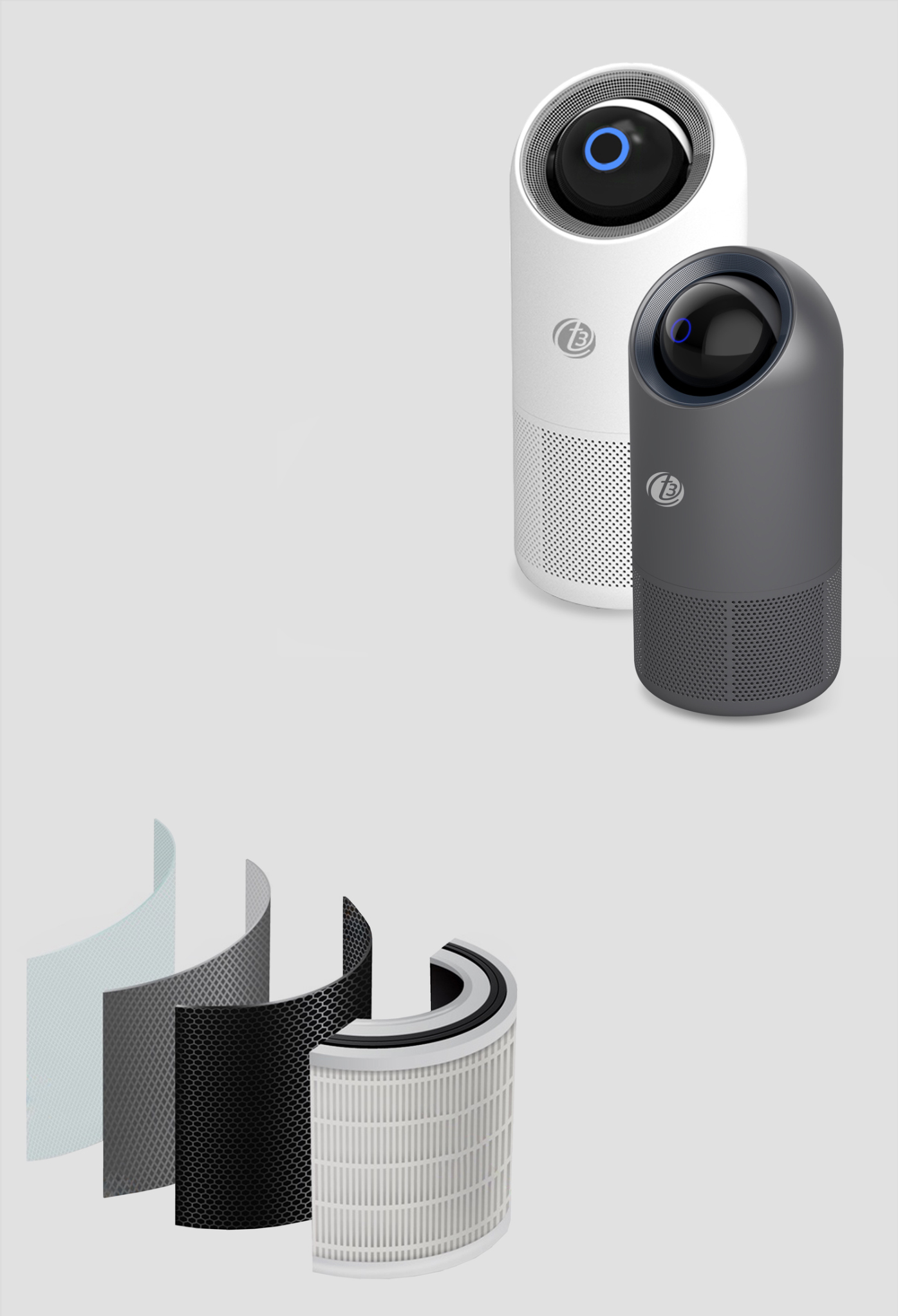 Air Purifier 三层滤网分解示意图