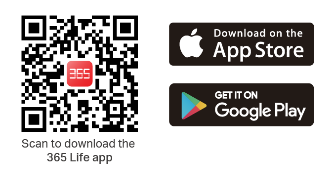 Scan to download the 365 Life app; available on the App Store and Google Play